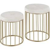 Canary Nesting Ottoman Set in Cream Velvet & Gold Metal